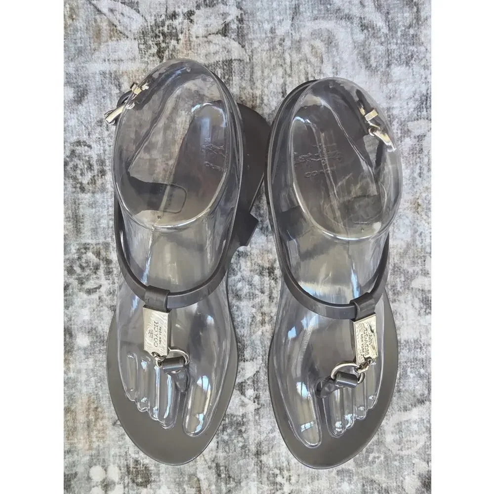 Coach Plato Silver Smoky Gray Jelly Sandal sz 7B Minimalist Casual Summer Basic